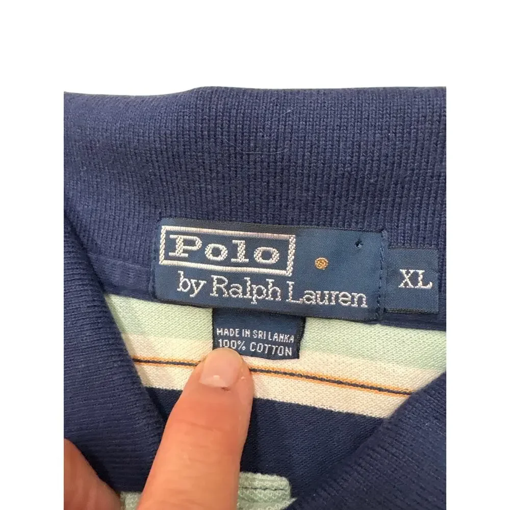 Vintage Polo Ralph Lauren Shirt Mens XL Blue Green Striped Short Sleeve Preppy